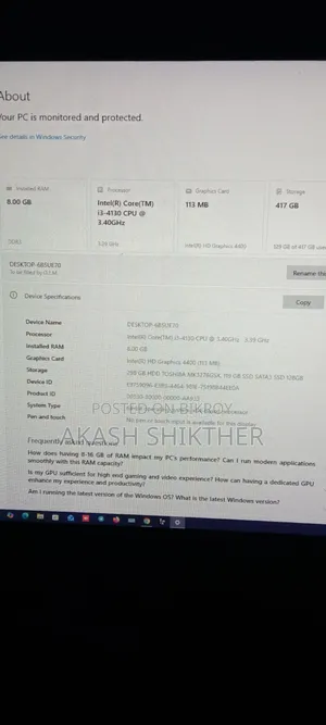 Desktop Computer 8GB Intel Core i3 SSD 128GB