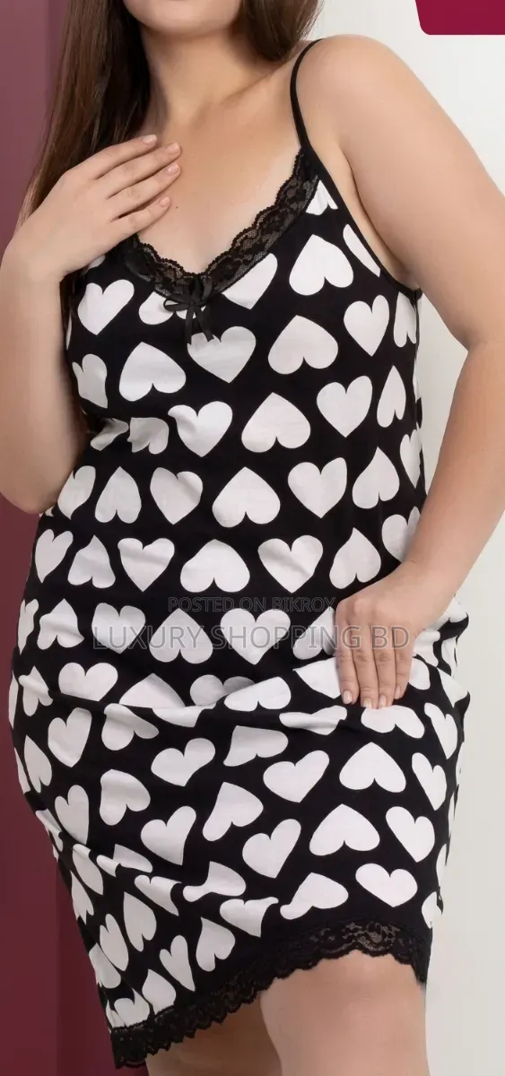 Printed Nightdress With Lace Trim – Soft Comfortable Sleeveless Nighty