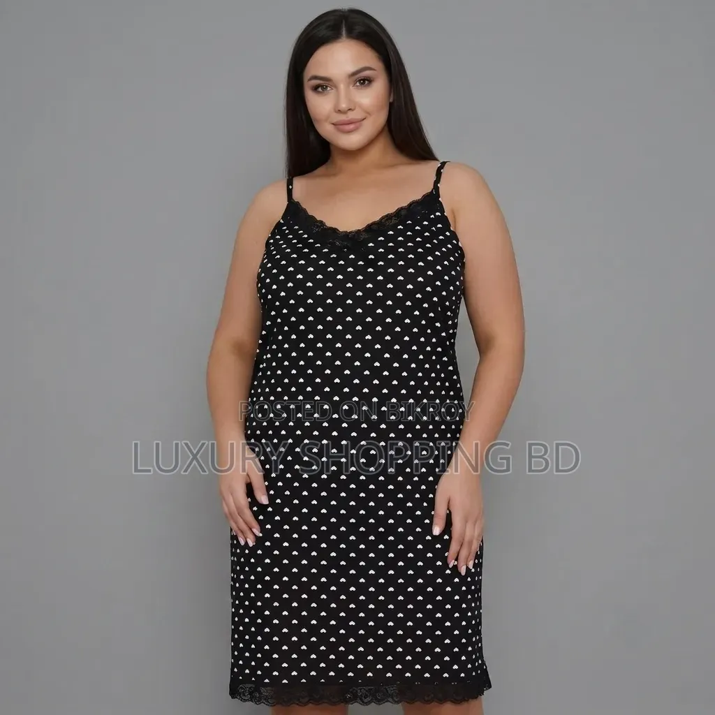 Printed Nightdress With Lace Trim – Soft Comfortable Sleeveless Nighty