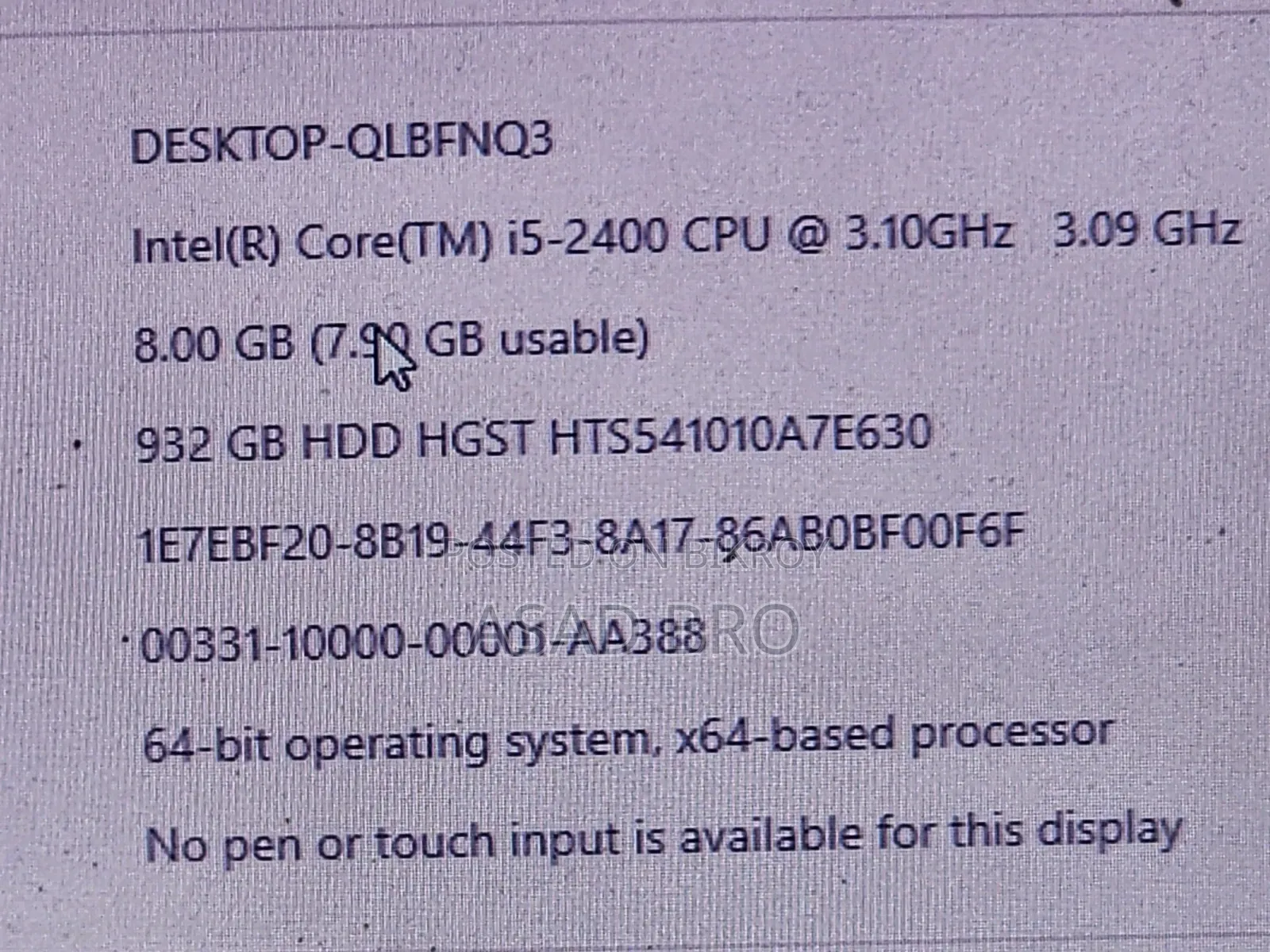 Desktop Computer Asus 8GB Intel Core i5 HDD 1T