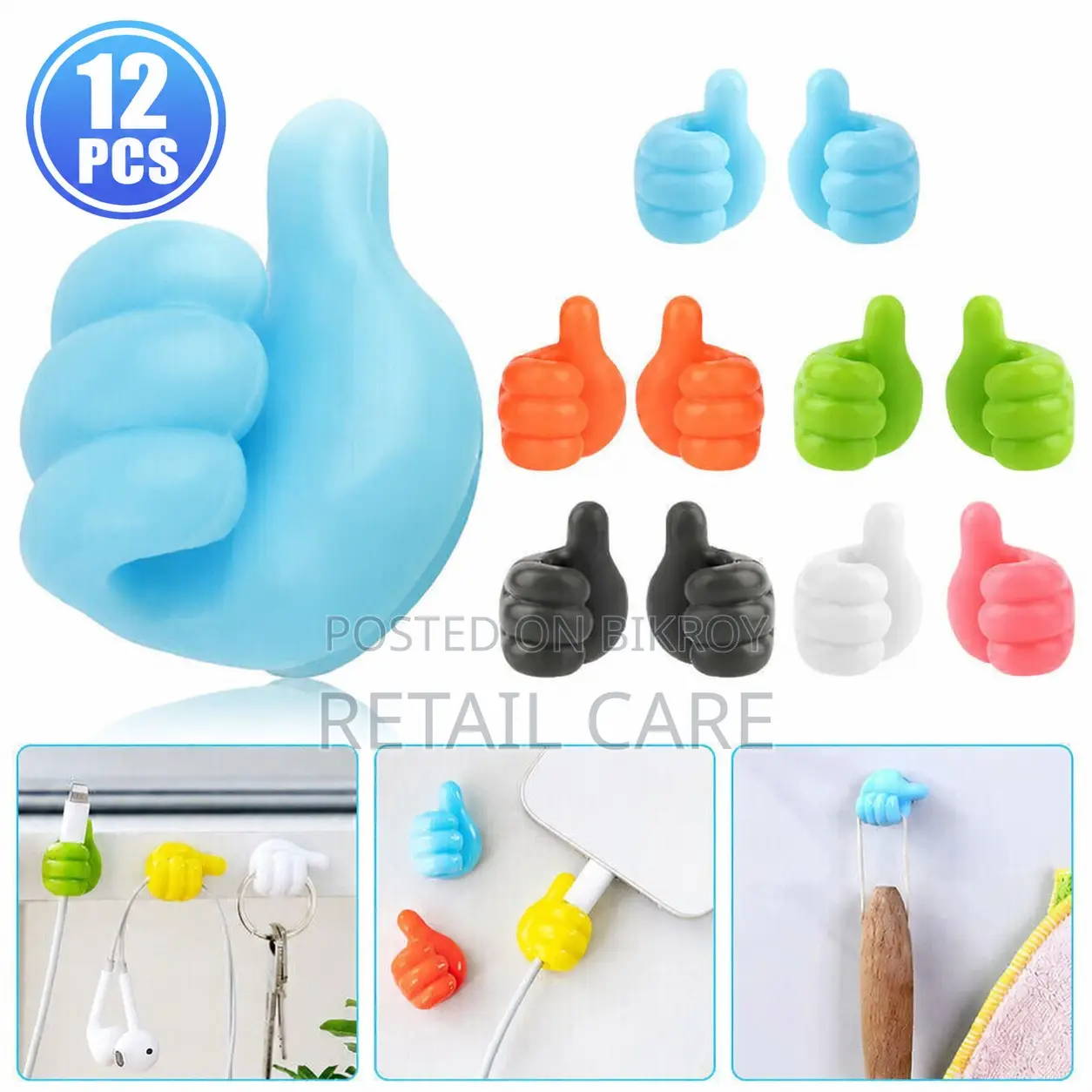 12 PCSThumb Wall Hook Silicone Wall Creative Thumbs Up Shape Wall Hook