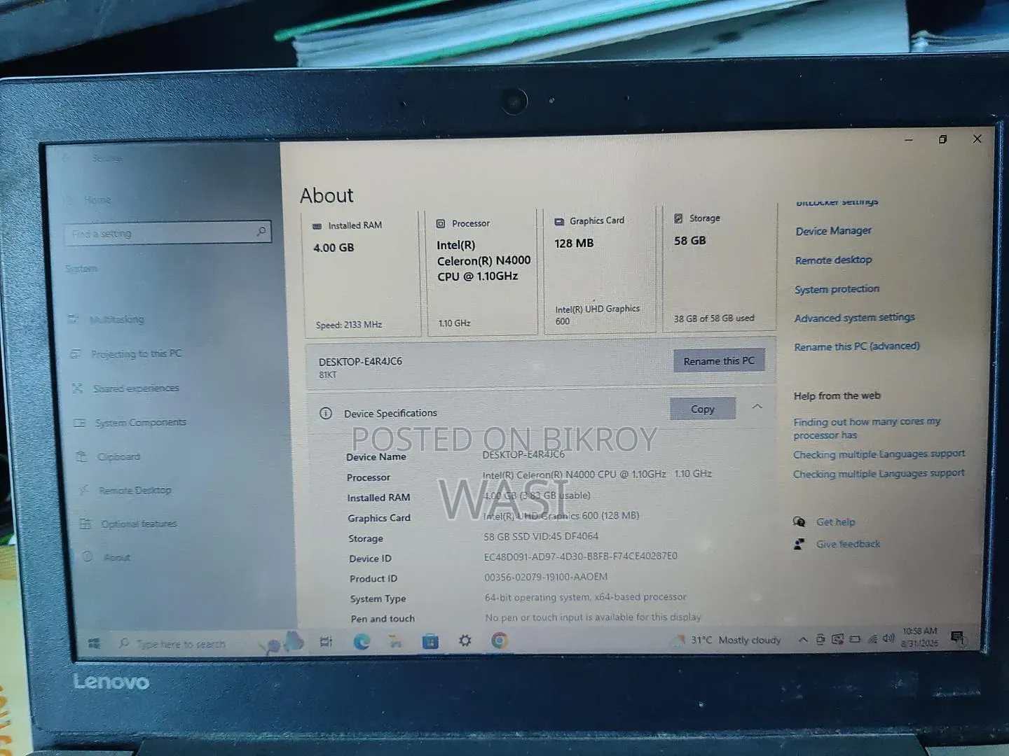 Laptop Lenovo IdeaPad 130 4GB Intel Celeron SSD 60GB