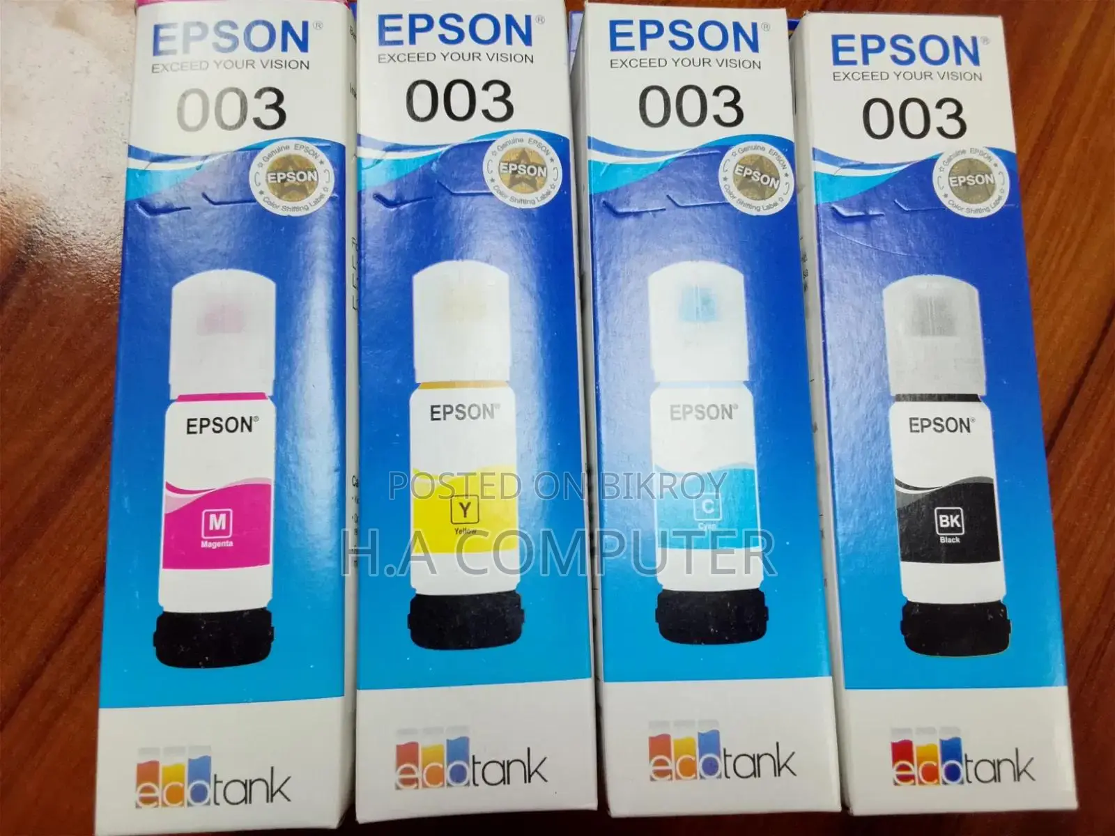 Epson 003 Original Ink Bottle Full Set Black + Cyan + Magenta + Yellow