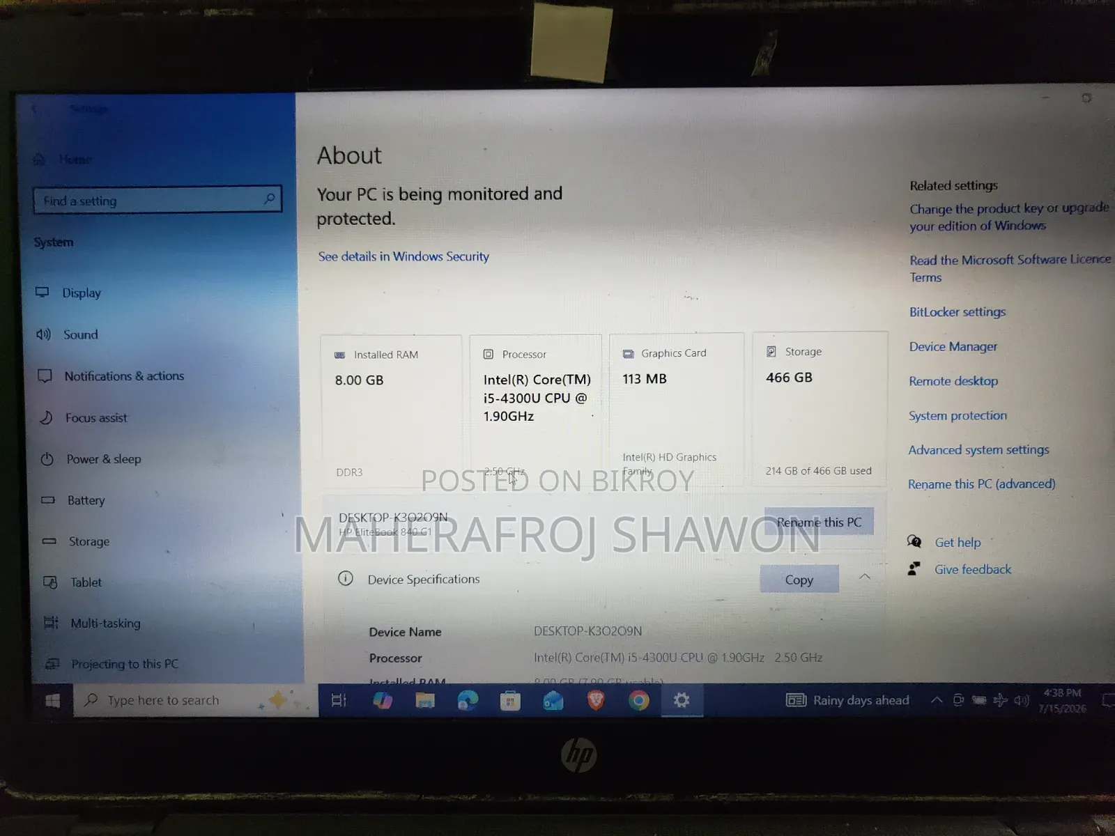 Laptop HP EliteBook 840 G1 8GB Intel Core i5 HDD 128GB