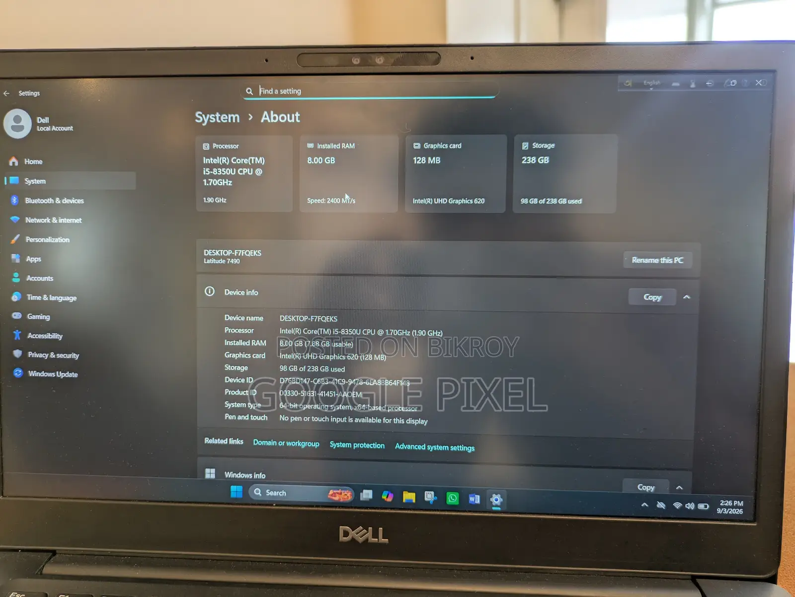Laptop Dell Latitude 7490 8GB Intel Core I5 SSD 256GB