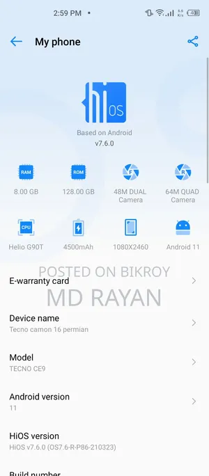 Tecno Camon 16 128 GB Blue