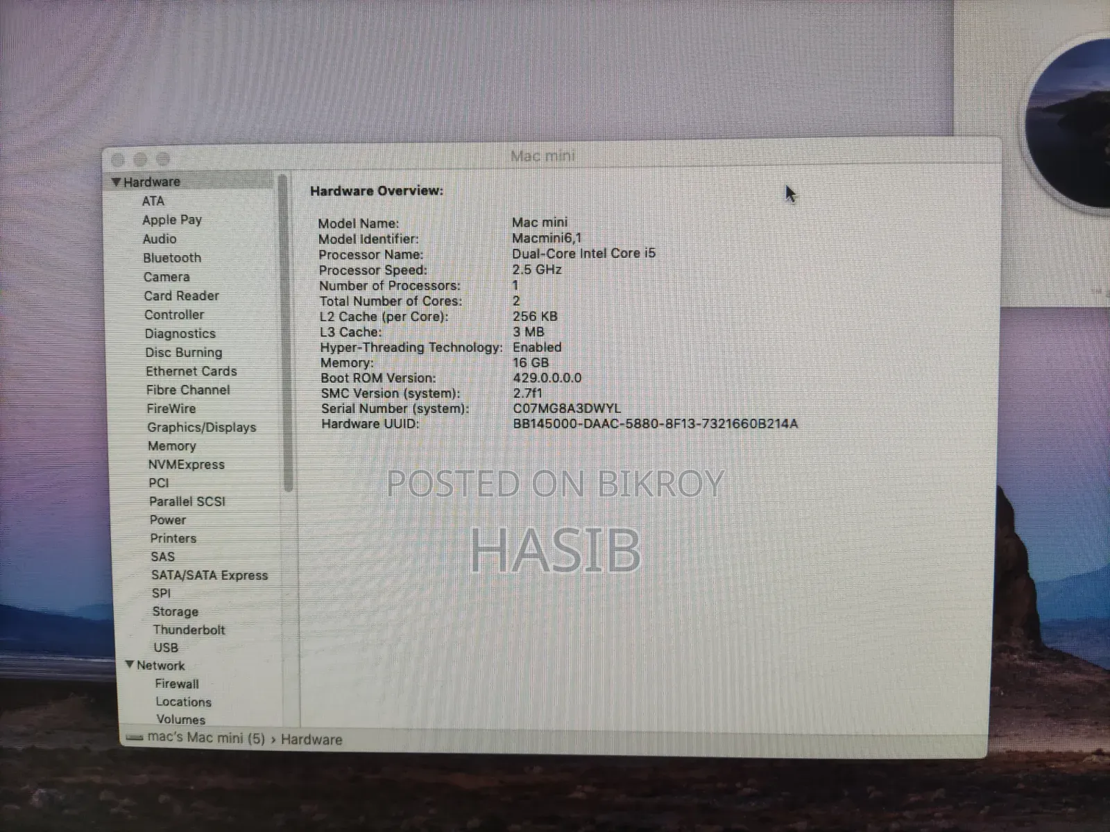 Desktop Computer Apple Mac Mini 16GB Intel Core i5 SSD 256GB