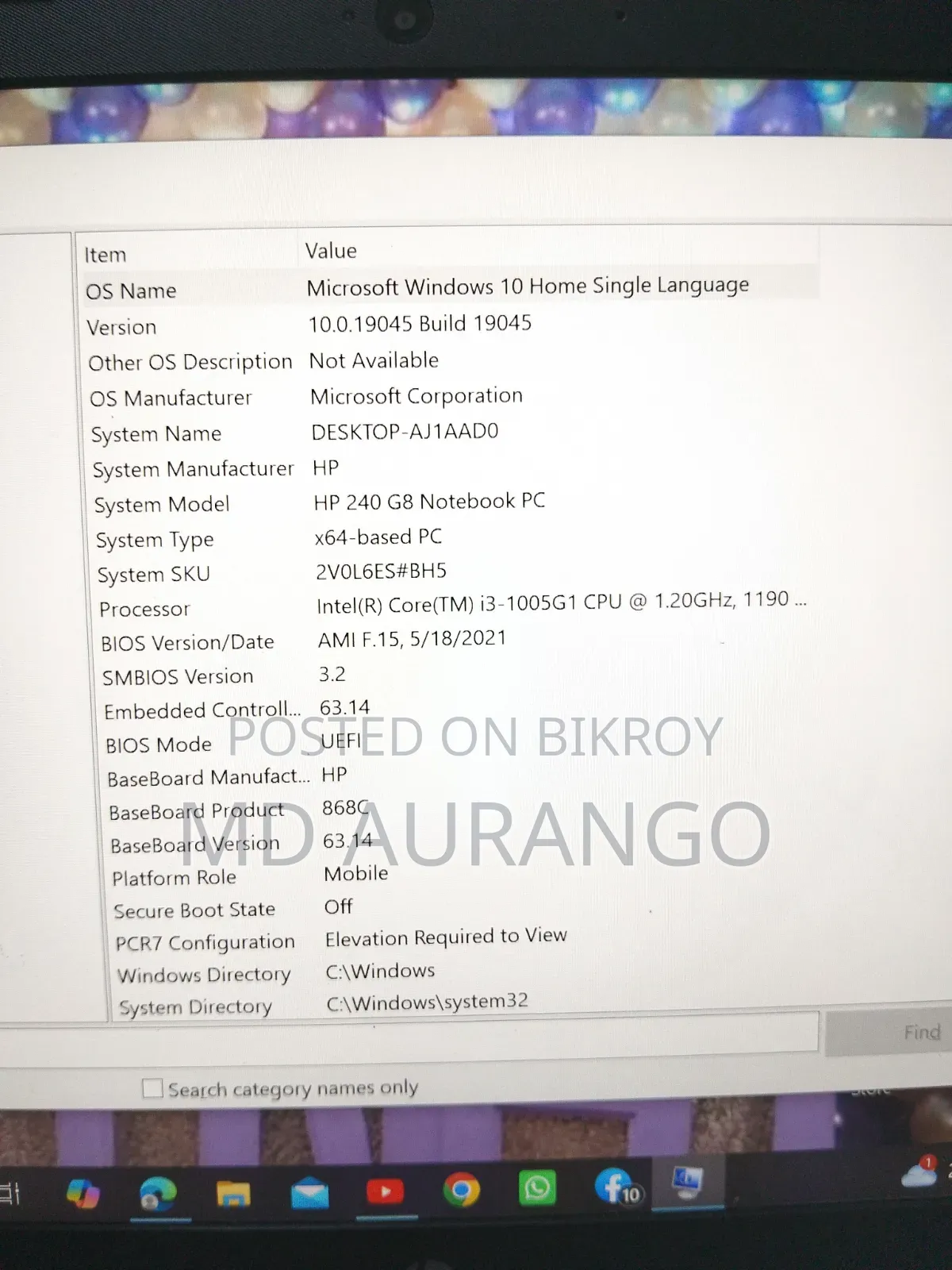Laptop HP 240 G8 8GB Intel Core i3 HDD+SSD 512GB