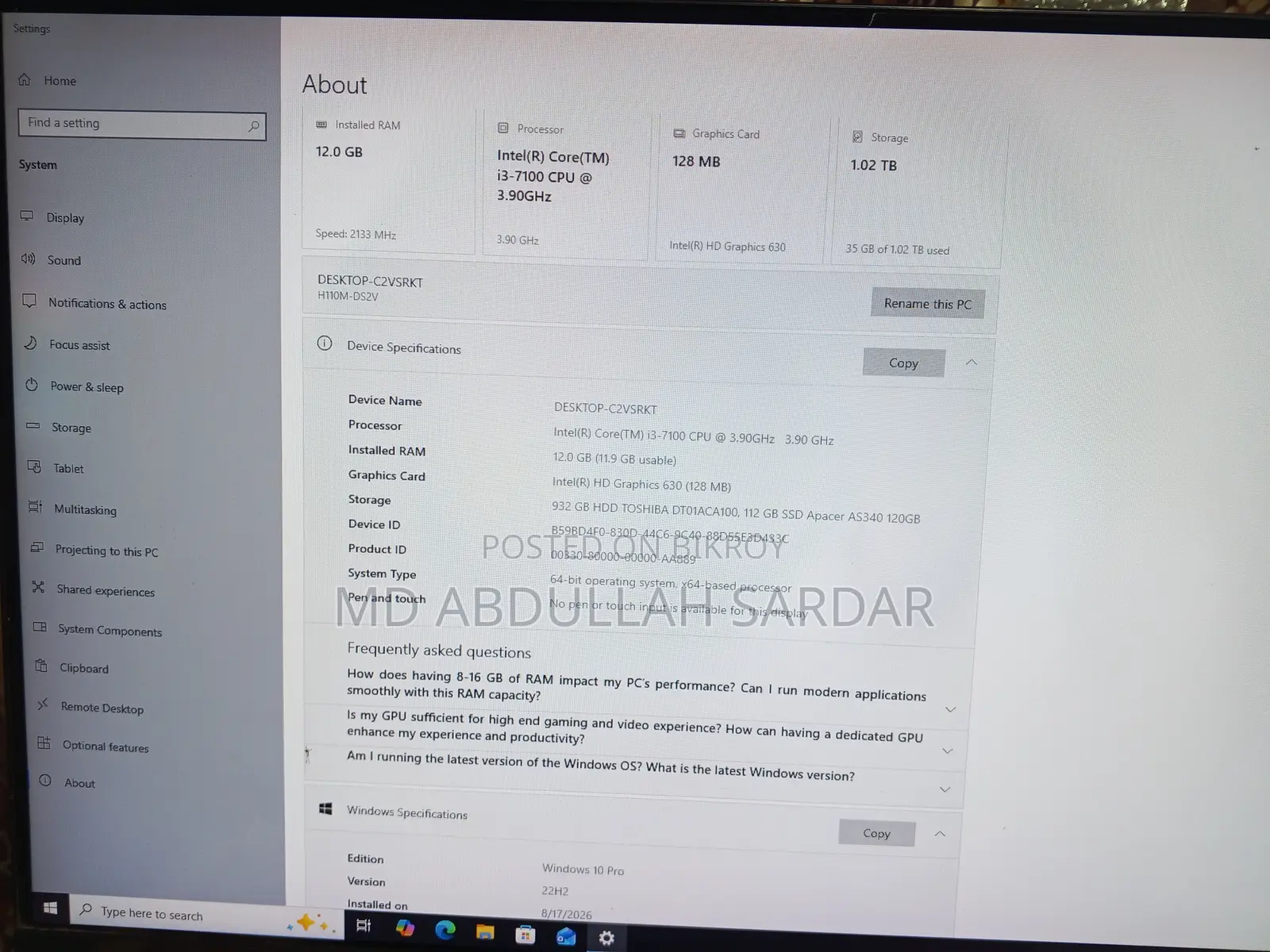 Desktop Computer Gigabyte 12GB Intel Core i3 HDD+SSD 1T