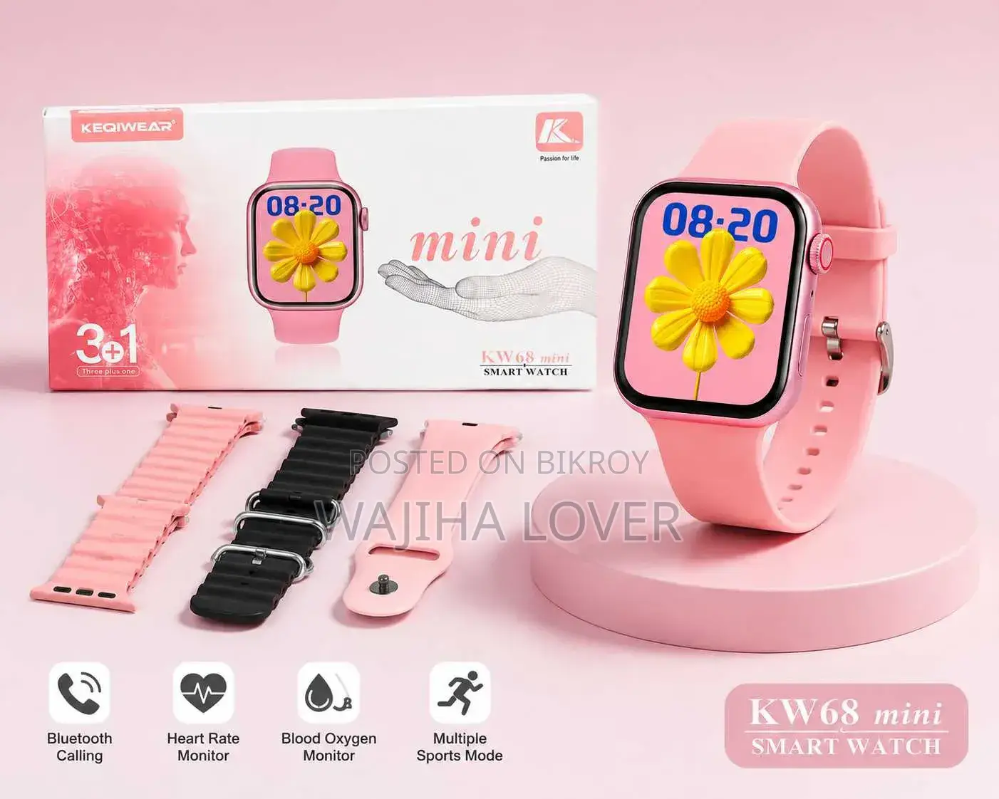 KW 68 Mini Smart Watch | 3 টি Extra Strap থাকবে।