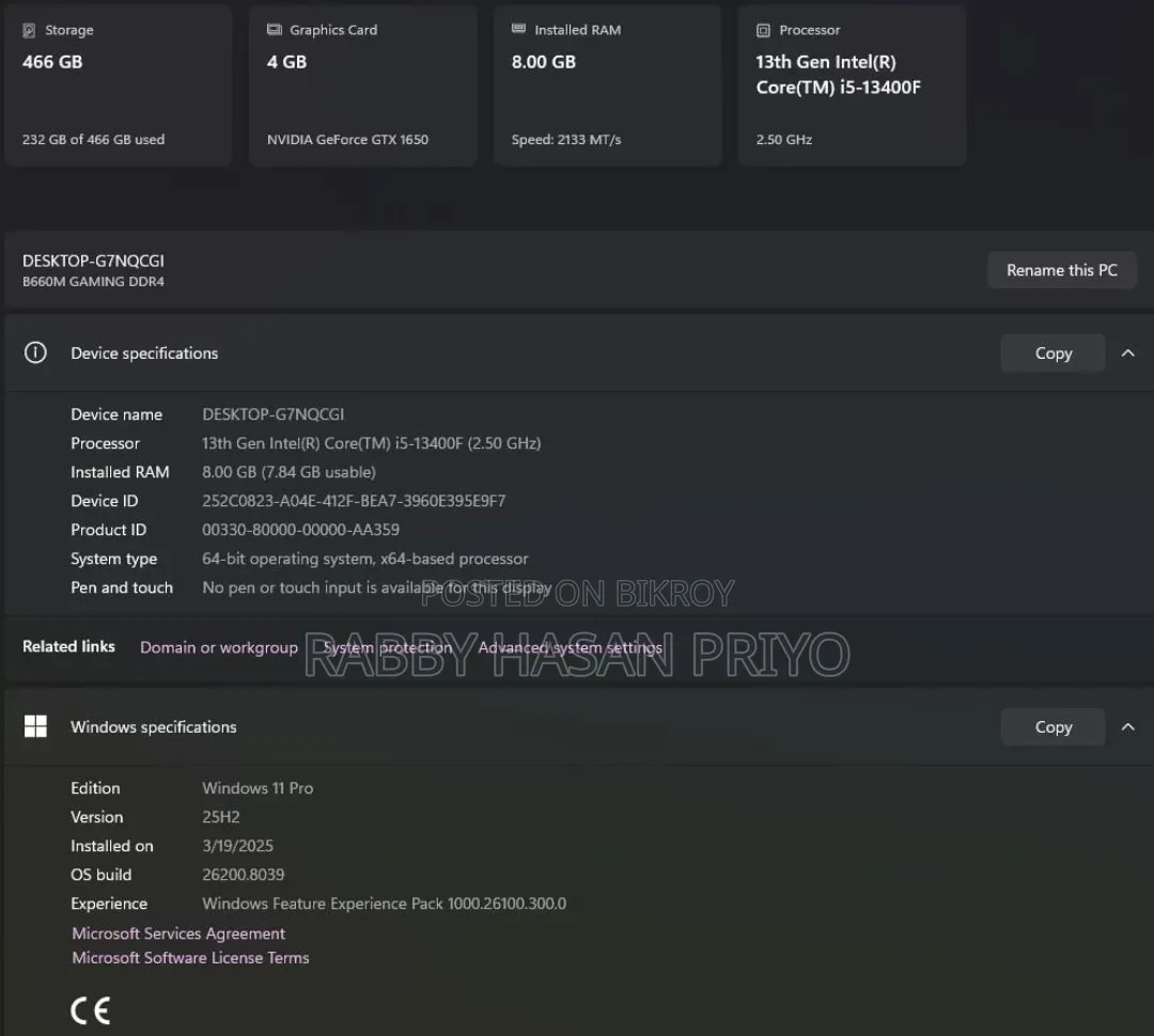 Desktop Computer Gigabyte 8GB Intel Core i5 SSD 500GB