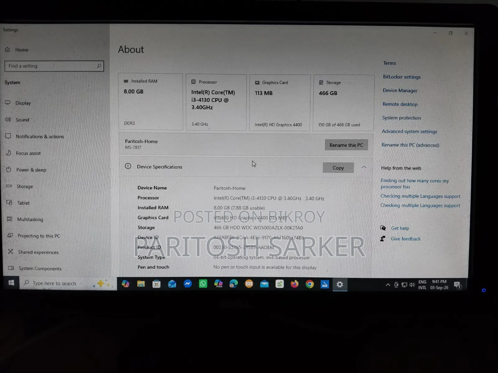 Desktop Computer MSI model 8GB Intel Core i3 HDD 512GB