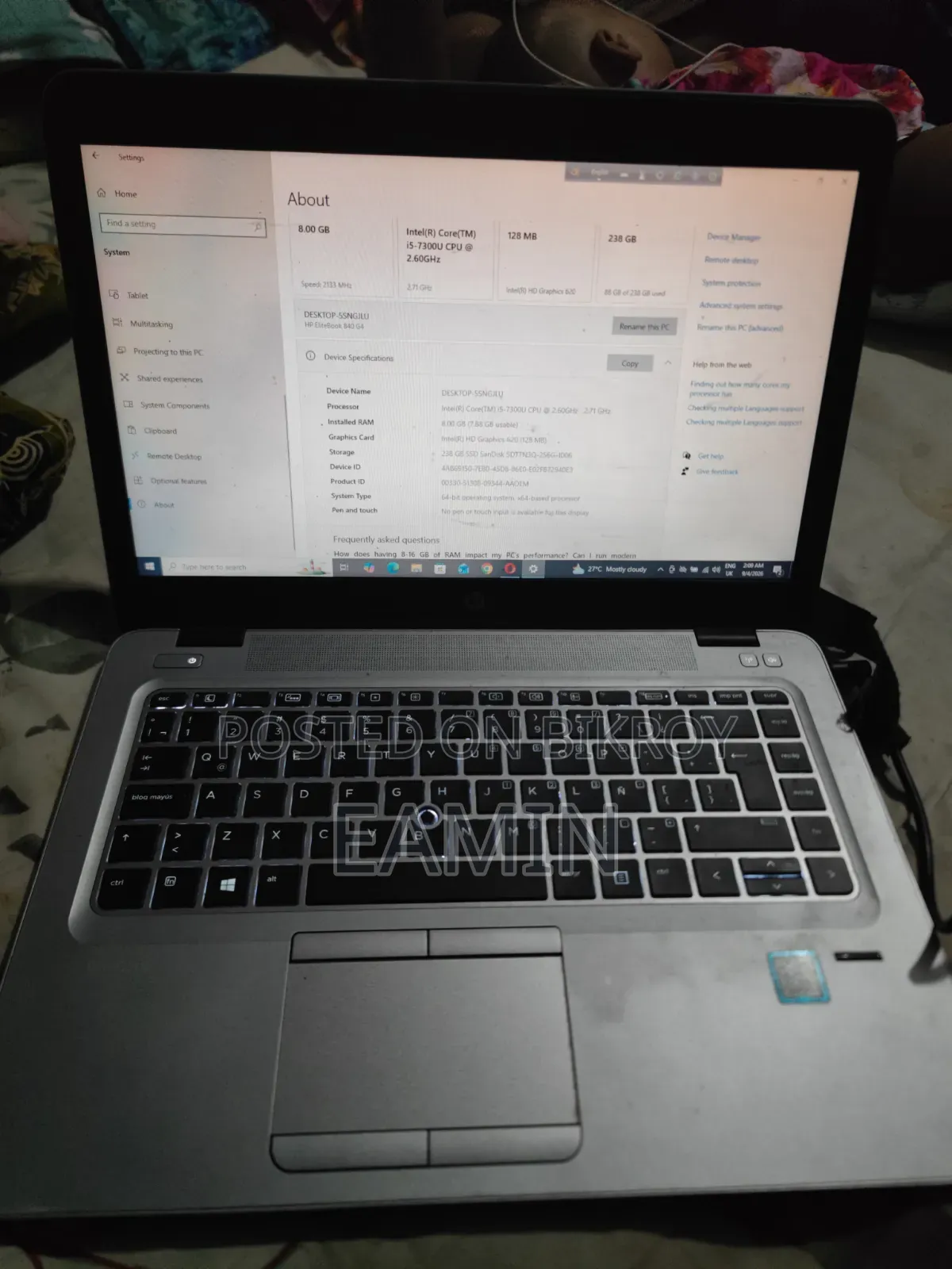 Laptop HP EliteBook 840 G4 8GB Intel Core i5 SSD 256GB
