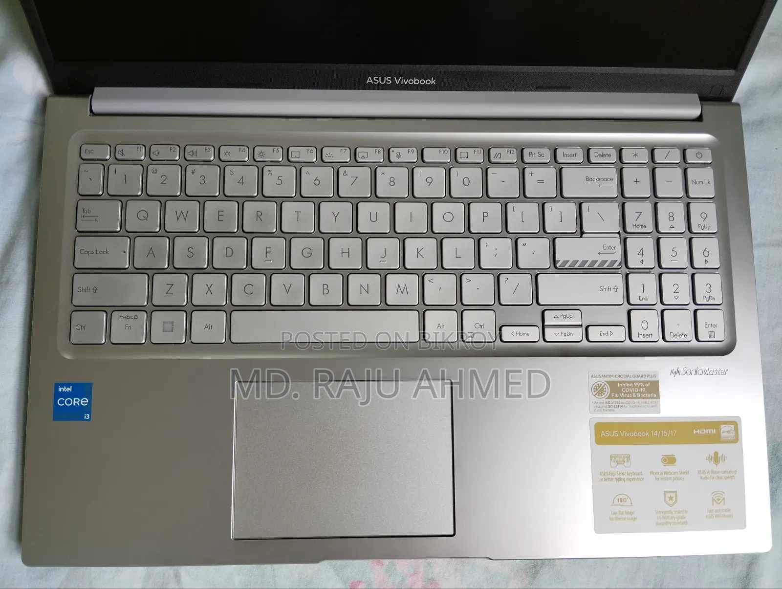 Laptop Asus Vivobook 15 8GB Intel Core i3 SSD 500GB