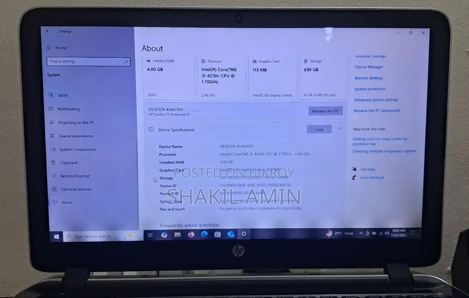 Laptop HP Pavilion G7 4GB Intel Core i5 HDD 1T