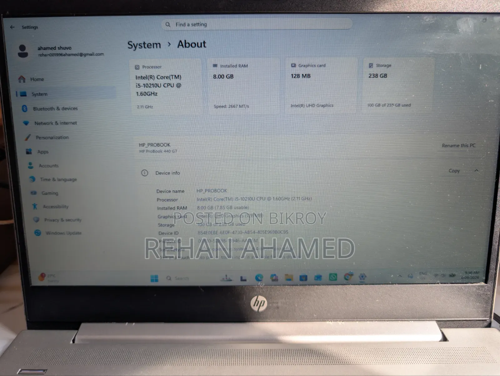 Laptop HP ProBook 440 G7 8GB Intel Core i5 SSD 256GB