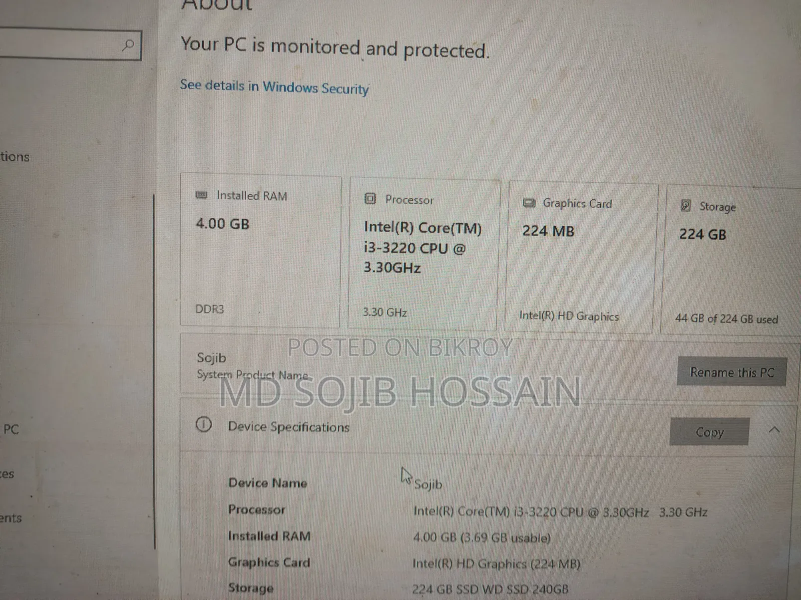 Desktop Computer Lenovo 4GB Intel Core i3 SSD 256GB
