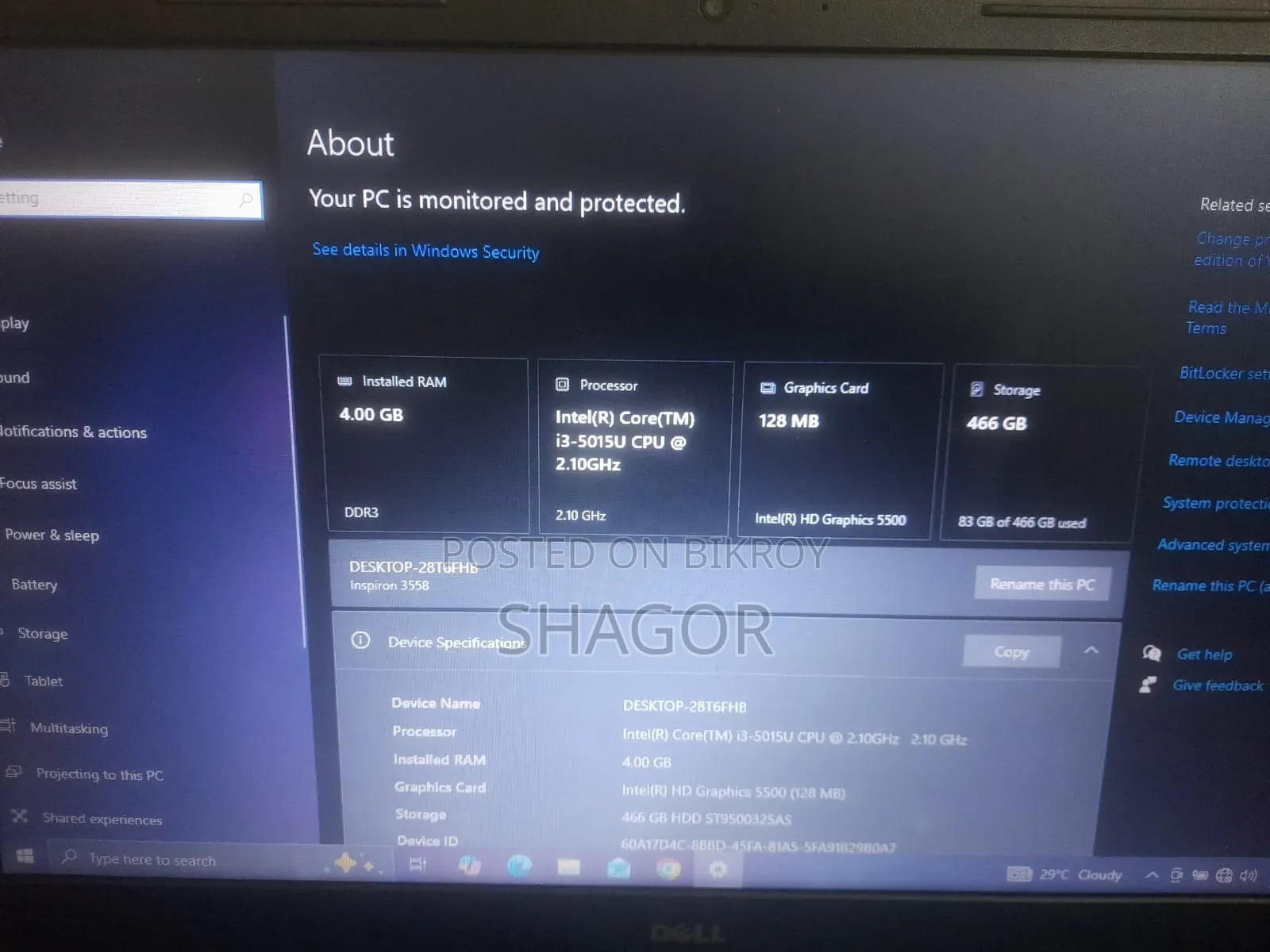 Laptop Dell Inspiron 15 4GB Intel Core i3 HDD 256GB
