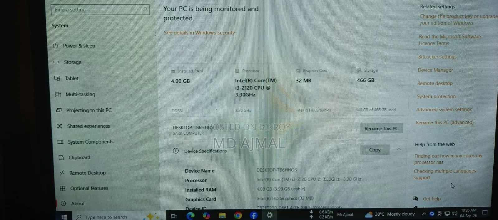 Desktop Computer 4GB Intel Core i3 HDD 500GB