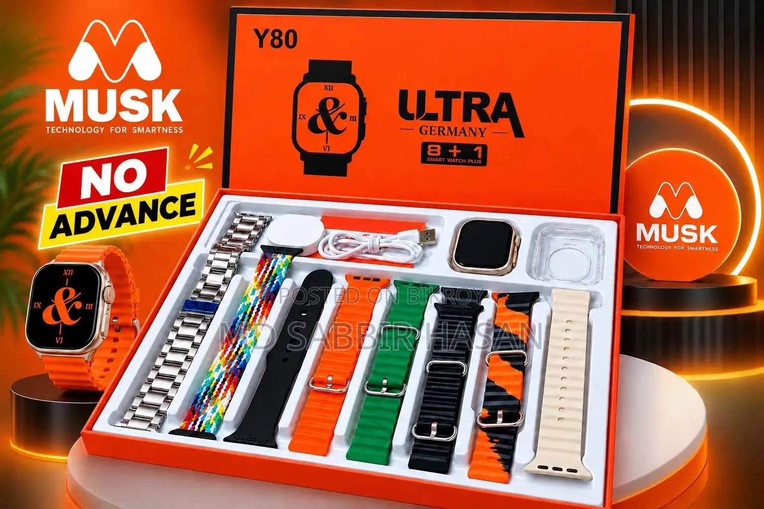 Y80 Ultra Smart Wtach 8 in 1 Combo No Advance