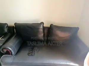 2 Piece Black Synthetic Leather Sofa for Sale