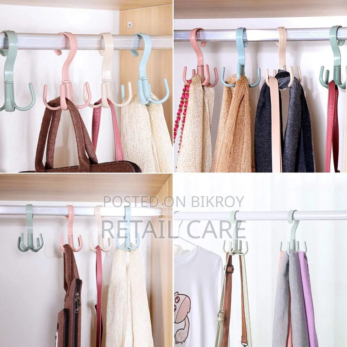 360° Rotating 4 Claw Hook Hanger for Clothes & Closet Organizer-3pcs