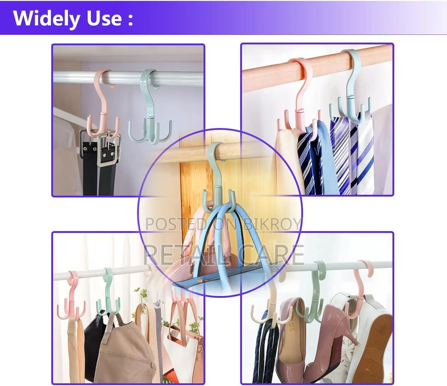 360° Rotating 4 Claw Hook Hanger for Clothes & Closet Organizer-3pcs