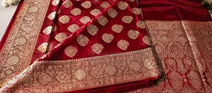 Real Indian Pure Handloom Banarasi Katan in a Rich Maroon/Red Shade.