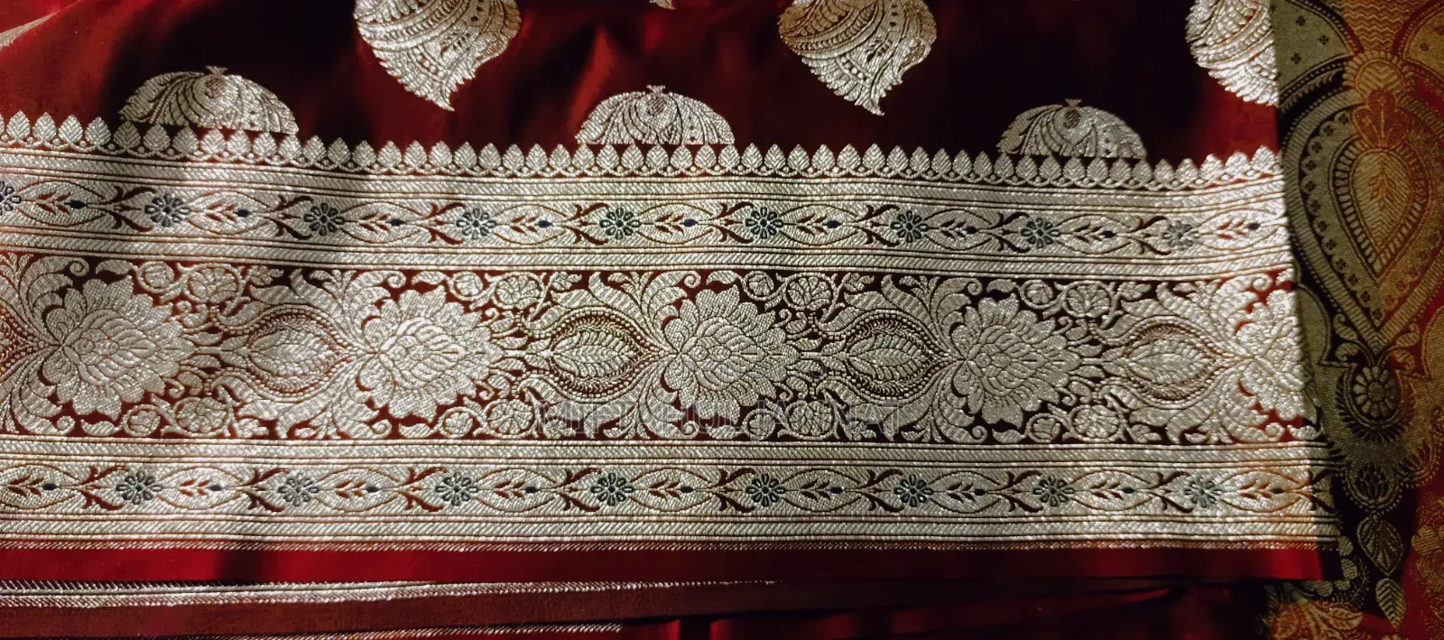 Real Indian Pure Handloom Banarasi Katan in a Rich Maroon/Red Shade.