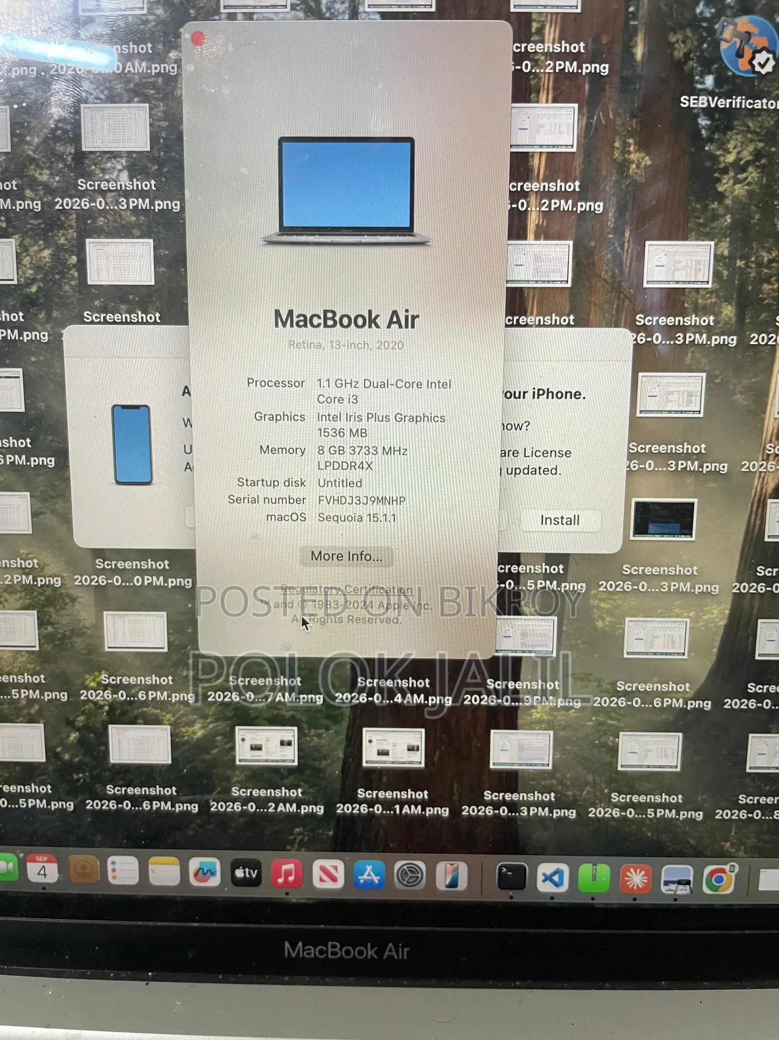 Laptop Apple MacBook Air 2020 8GB Intel Core i3 SSD 256GB