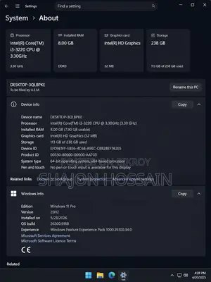 Desktop Computer Samsung 8GB Intel Core I3 SSD 256GB