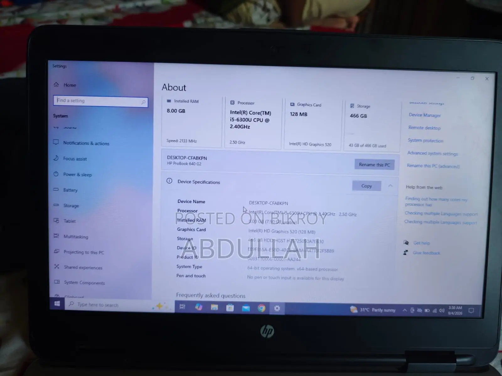 Laptop HP ProBook 640 G2 8GB Intel Core i5 HDD 512GB