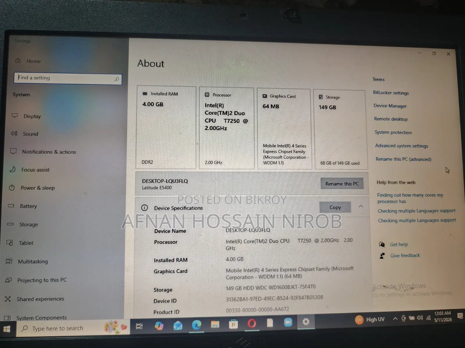 Laptop Dell Latitude 7490 4GB Intel Core i5 HDD+SSD 128GB
