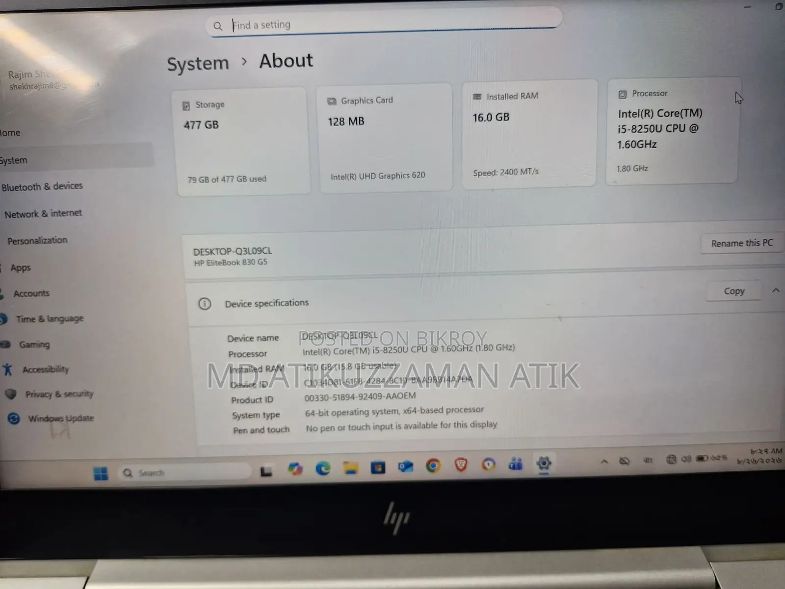 Laptop HP EliteBook 830 G5 16GB Intel Core i5 SSD 512GB