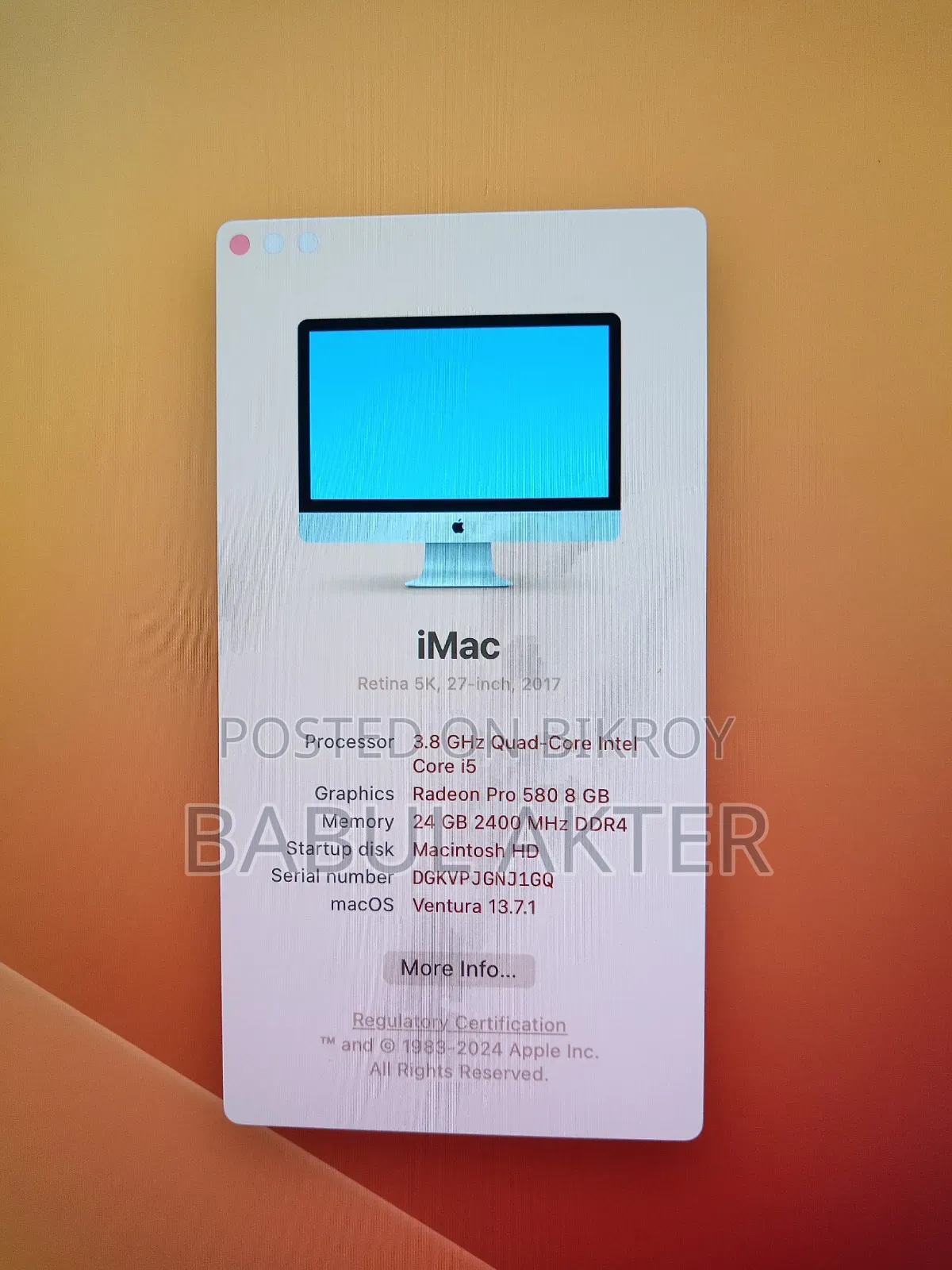 Desktop Computer Apple iMac 24GB Intel Core i5 SSD 512GB