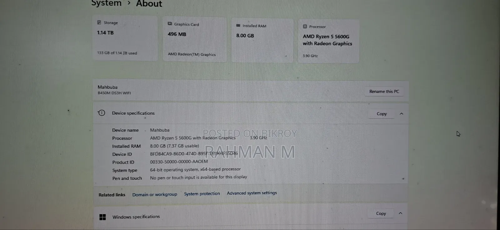 Desktop Computer 8GB AMD Ryzen 5 HDD+SSD 1T