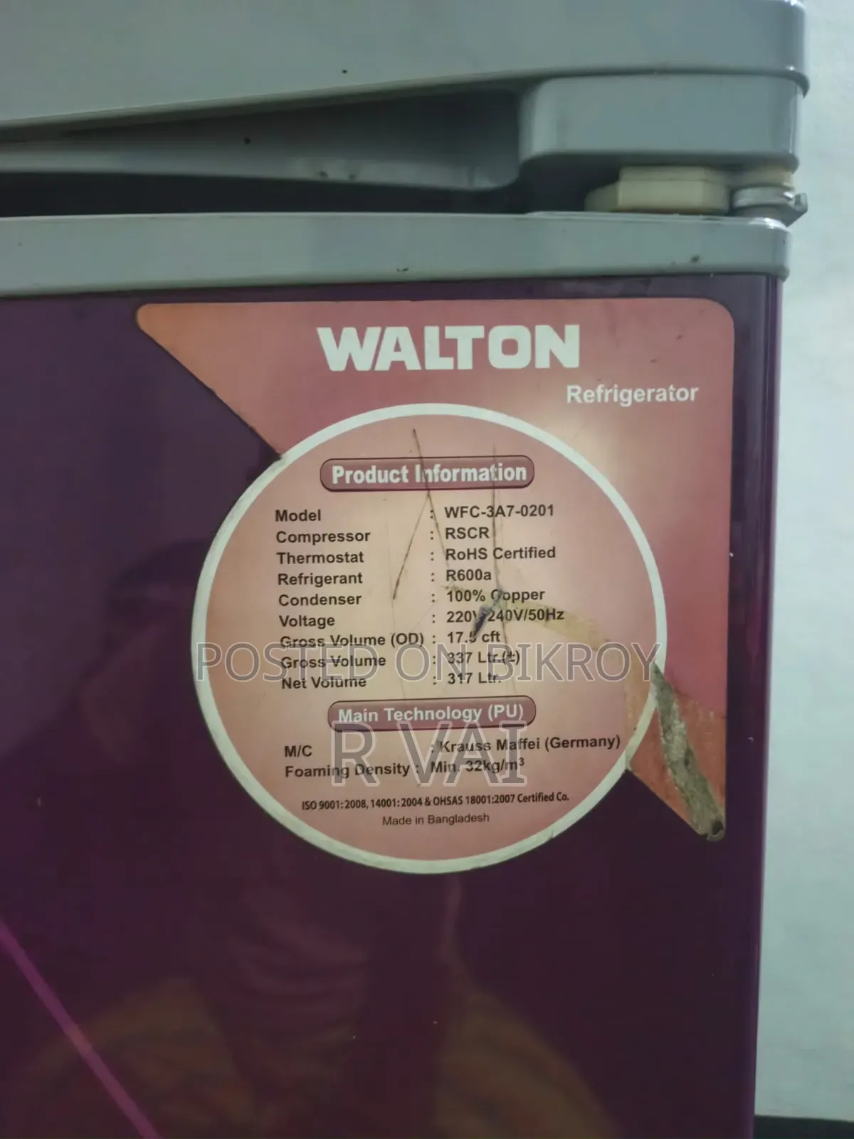 Walton Fridge 17.5 CFT / 337 LTR