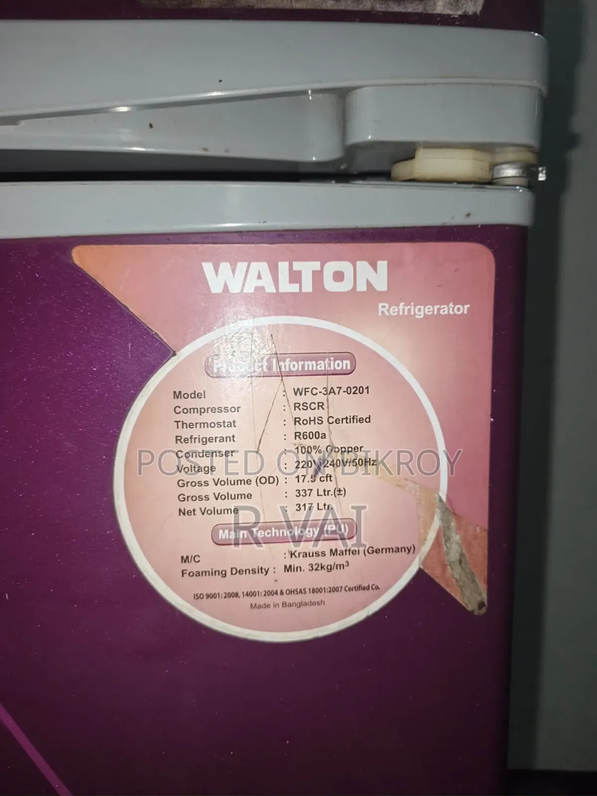 Walton Fridge 17.5 CFT / 337 LTR