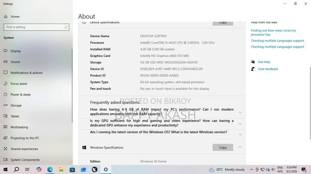 Desktop Computer Gigabyte GB-BLCE-4000C 4GB Intel Core i5 SSD 128GB