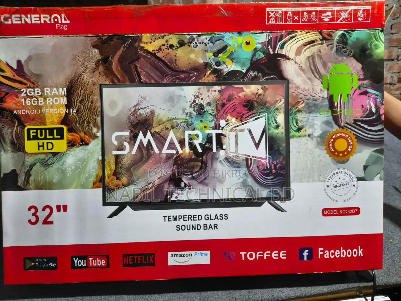 NEW 32" 2GB 16GB LED TV Android Version 13 1 Years Warranty