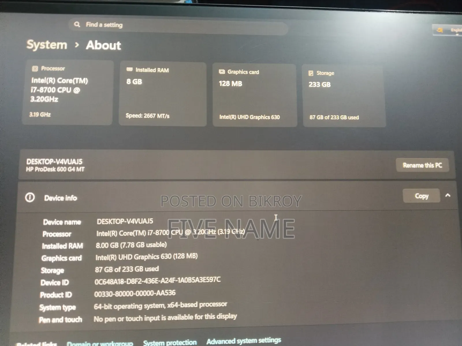 Desktop Computer 8GB Intel Core i7 eMMC 256GB