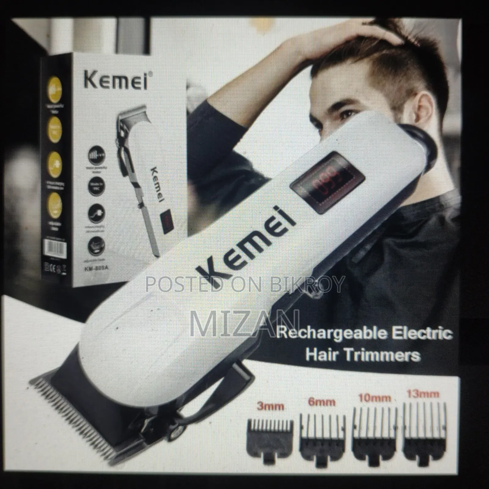 Kemei KM-809A Digital Electric Rechargeable Hair Clipper Trimmer