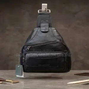 Men's Premium Black Leather Sling Bag | Casual Crossbody Chest Pack