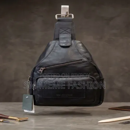 Men's Premium Black Leather Sling Bag | Casual Crossbody Chest Pack
