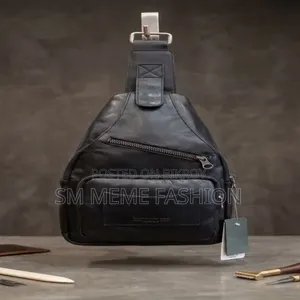 Men's Premium Black Leather Sling Bag | Casual Crossbody Chest Pack