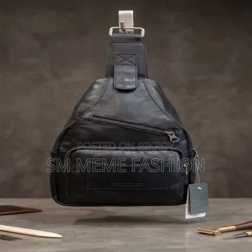 Men's Premium Black Leather Sling Bag | Casual Crossbody Chest Pack