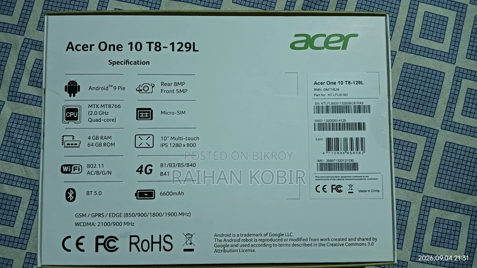 New Acer Iconia One 10 64 GB Silver