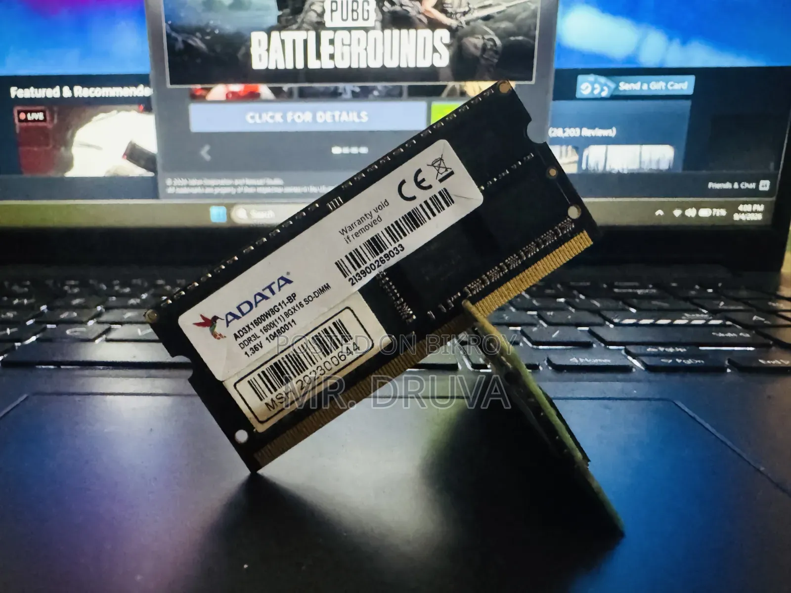 Adata 16ls11/8 Pc3l Cl11 8gb Ddr3 1600 MHZ Ram