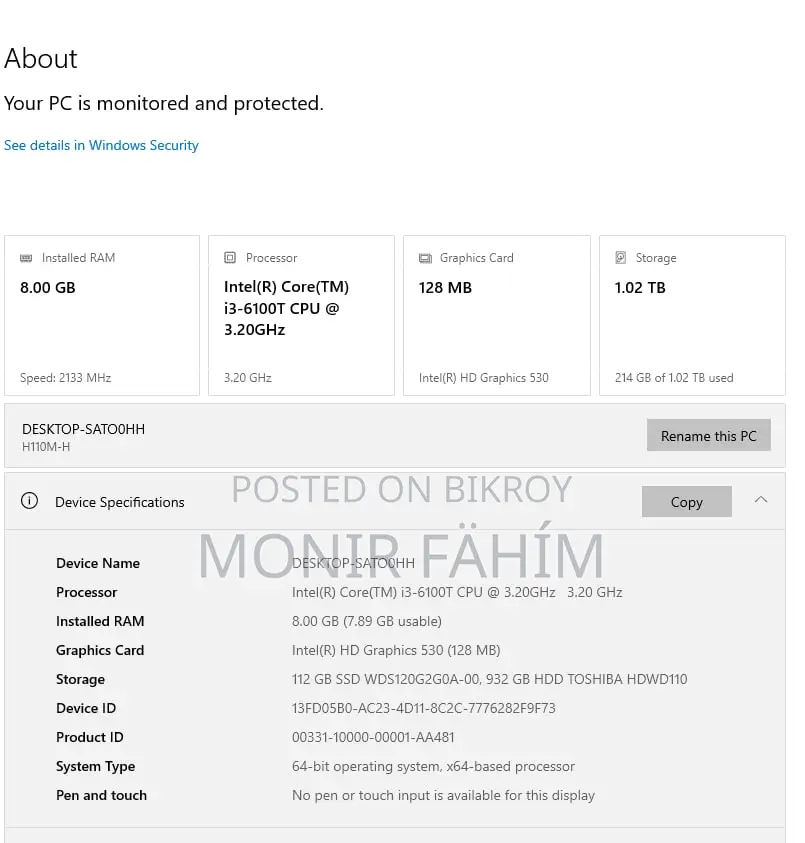 Gigabyte GA-H110MSTX-HD3-ZK 8GB Intel Core I3 HDD 128GB