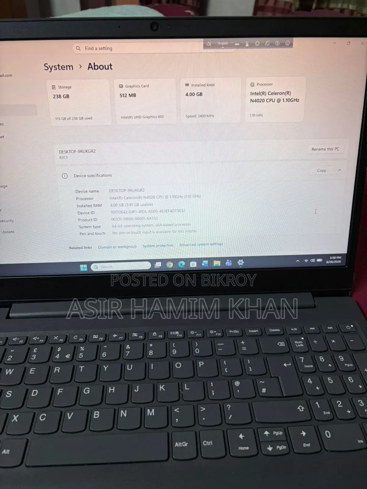 Laptop Lenovo Ideapad V14 IGL 4GB Intel Celeron SSD 256GB